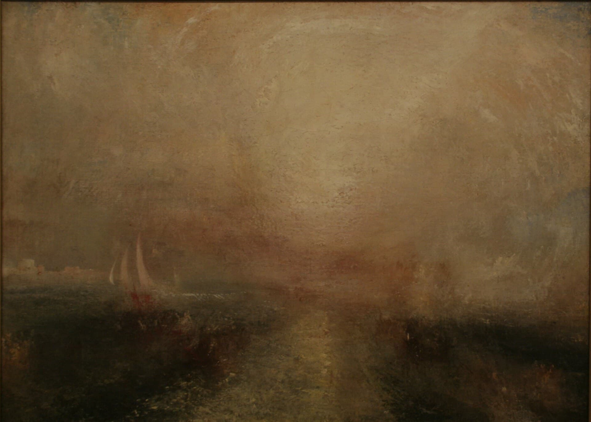 A warm haze of sunset over water, forms barely resolving